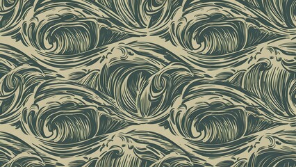 Sea waves sketch pattern. Ocean surf wave hand-drawn horizontal seamless pattern vector illustration