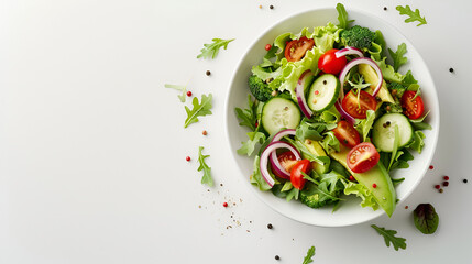 Fresh Garden Salad with Avocado and Mixed Vegetables - Top View"