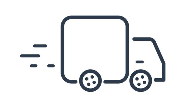 Animated fast delivery truck dark blue outline icon. Delivery service. Transportation. Vehicle in motion. Seamless loop 4K HD video on a transparent background. Motion graphic design alpha channel.