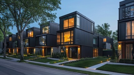 Obraz premium Modern Black Townhouses at Dusk