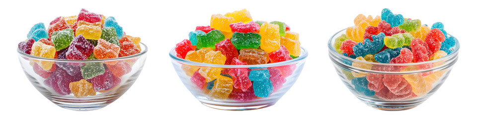 Set of Sour Patch Kids in a glass bowl on transparent background