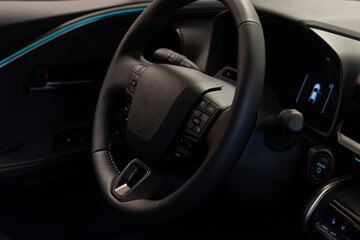 Steering wheel of a modern hybrid car 