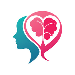        Psychology logo that includes brain and heart vector illustration.
