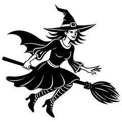 Silhouettes witches flying on a broomstick