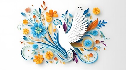 Pigeon with leaf symbol of Peace. International Peace Day