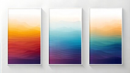 set of three vertical poster, color field, isolated on white background