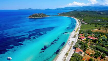 Aerial view of the beautiful beach and turquoise sea island