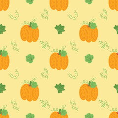 Pumpkin seamless pattern in a cute hand draw style. Happy Thanksgiving, harvest conception. Vector illustration