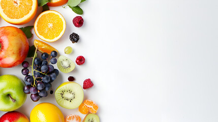 Colorful Variety of Fresh Fruits on White Background