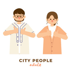 
Gesture of thumbs up. A man and a woman giving thumbs up with smiling faces. People are giving 