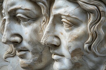 Fototapeta premium Greek Theater Masks Depicted in Classical Sculpture by Phidias.