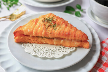 Croque monsieur Ham in white plate  is a delicious french hamand sandwich