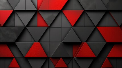 Geometric composition of red and black triangles creating an abstract and dynamic background