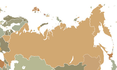 Political map of Russia isolated .vintage color style. for website layouts, background, education, precise, customizable, Travel worldwide, map silhouette backdrop, earth geography, political.