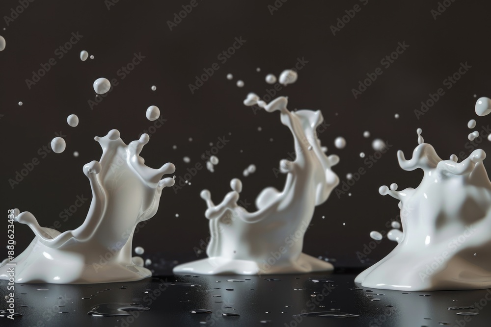 Poster a splash of milk on a dark background, ideal for representing simplicity or minimalism