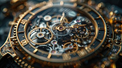 Obraz premium Macro Shot of Vintage Watch Mechanism: Highlighting Intricate Details and Craftsmanship