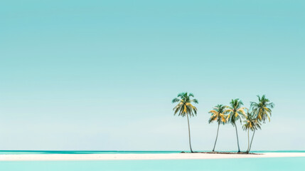 Group of palm trees growing on idyllic tropical island beach paradise