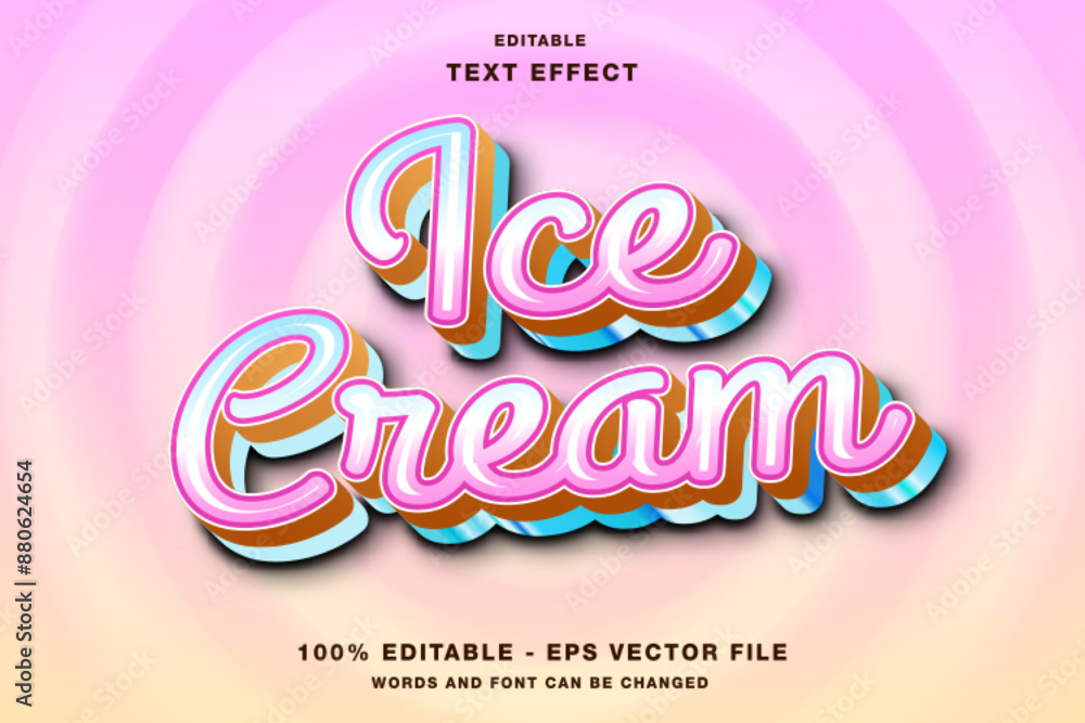 Wall mural Ice Cream Editable Text effect 3d Template Cartoon Style