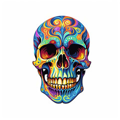 Human head skull. Isolated on white background. Color illustration.