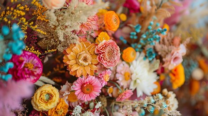 Dried, colorful flowers for a bohemian wedding