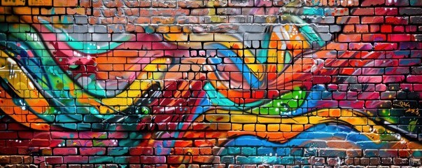 Obraz premium Vibrant Urban Graffiti Art: Expressive Street Art on Brick Wall