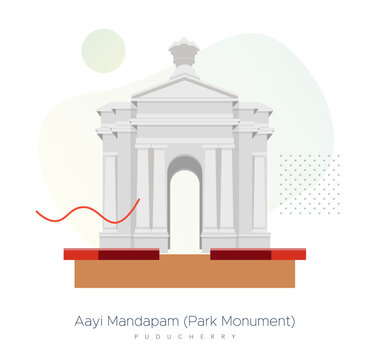 Park Monument (Aayi Mandapam) - Government Park of Pondicherry - Stock Illustration