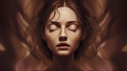 Fototapeta premium A close up of a woman's face with her eyes closed looking to a side