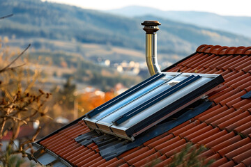 Naklejka premium A solar water heater on a rooftop