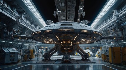 Futuristic Spaceship in Hangar.