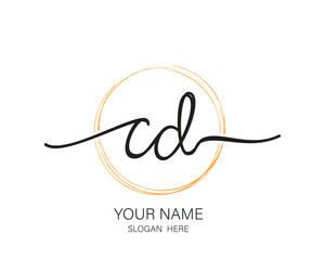 CD initial letter handwriting logo design ,signature logo template,beauty initial with circle design