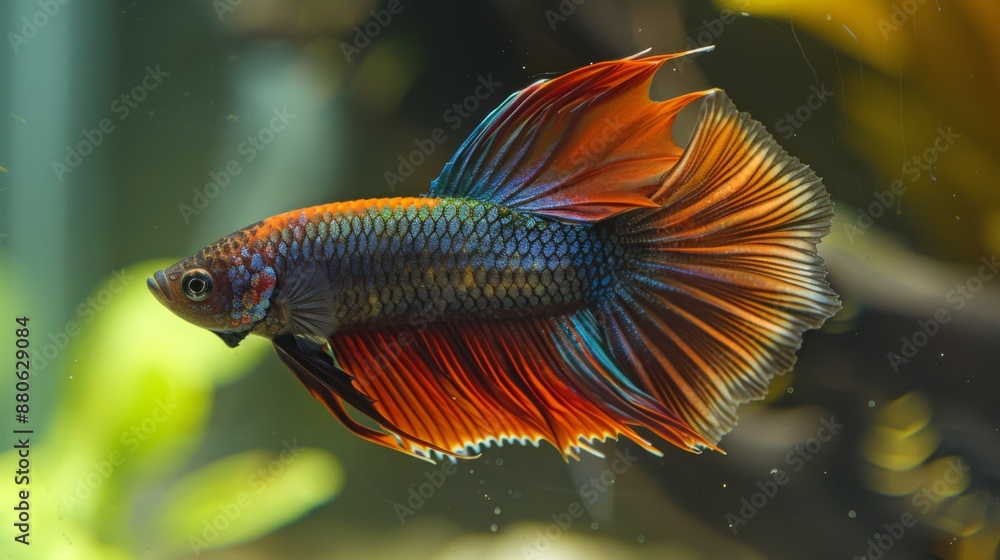 Poster A side view of a betta fish showing its intricate fin patterns and vivid colors.