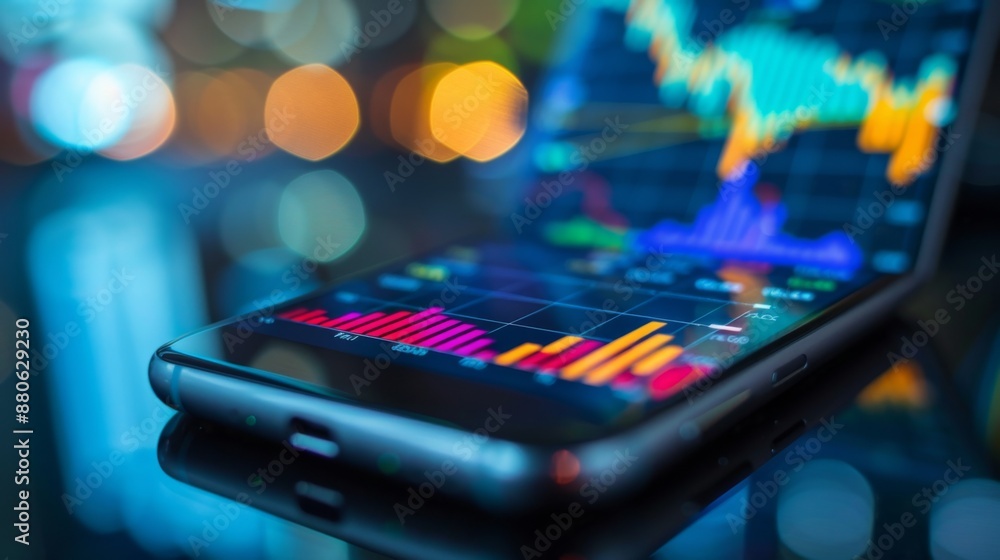 Aufkleber A smartphone screen displaying interactive graphs and analytics for mobile stock trading.