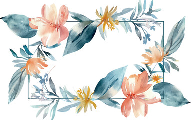 Ornament floral background frame, watercolor illustration, pastel colors