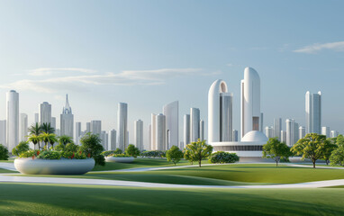 Obraz premium Future urban landscape with perfect integration of science and technology and ecology