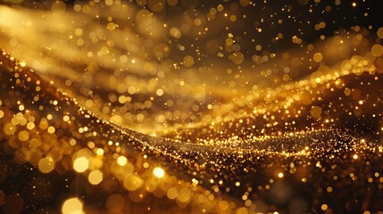 Golden particles flow over a luxurious background, creating a dazzling visual effect.