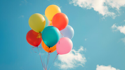 青空に飛ぶカラフルな風船