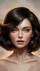 Naklejka premium Beauty female face. Beautiful brunette woman, portrait close up. Portrait of Beauty woman with blue eyes. Beauty face.