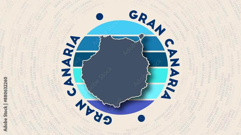 Poster gran canaria logo intro. badge with the circular name and map of the island. attractive gran canaria