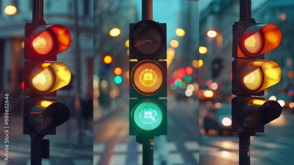 Aufkleber A traffic light changing sequence with all lights showing amber during the transition.