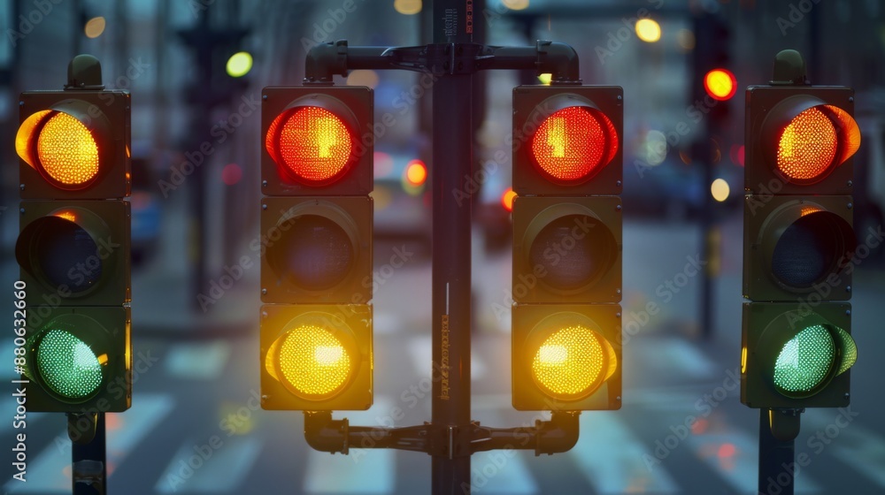 Aufkleber A traffic light changing sequence with all lights showing amber during the transition.