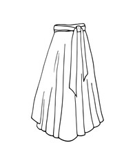 Fashionable women's skirt. Maxi skirt with pleats and waistband. Hand-drawn illustration isolated on white