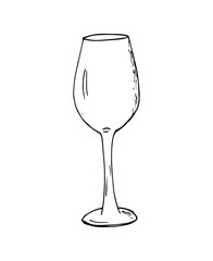 Sketch of empty wine glass. Hand-drawn illustration Isolated on white background.