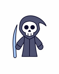 Halloween Grim Reaper Vector Art | Cute Grim Reaper Holding Scythe and Candy Basket | Halloween Clipart Illustration