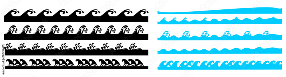 Poster Sea wave pattern background. Vector ocean wave shape pattern. Water line background. Seamless marine decoration pattern background
