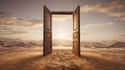 Sunset through Open Door in Desert - Captivating Landscape for Inspiration and Travel Photography