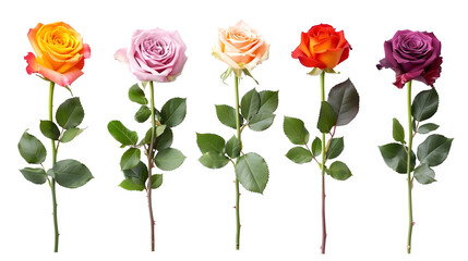 set of colorful roses isolated png transparent background