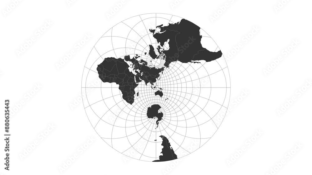 Poster animated stereographic projection of the world map. loopable video of earth globe on white backgroun