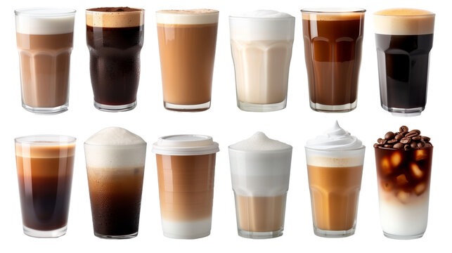  coffee drinks  espresso latte cappuccino  iced coffee transparent background transparent background