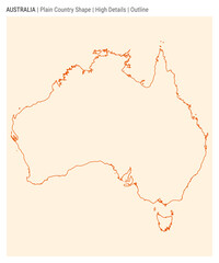 Australia plain country map. High details. Outline style. Shape of Australia. Vector illustration.