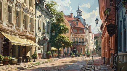 Obraz premium A Sunny Day in the Old Town